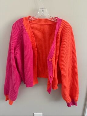 Amazon Women's Two-Tone Hot Pink & Bright Orange Knit Cardigan
